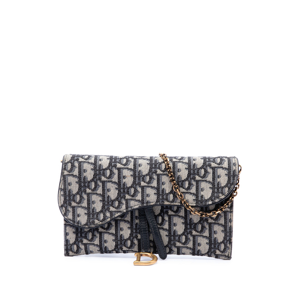 Pre-Loved Dior Oblique Canvas Saddle Wallet On Chain